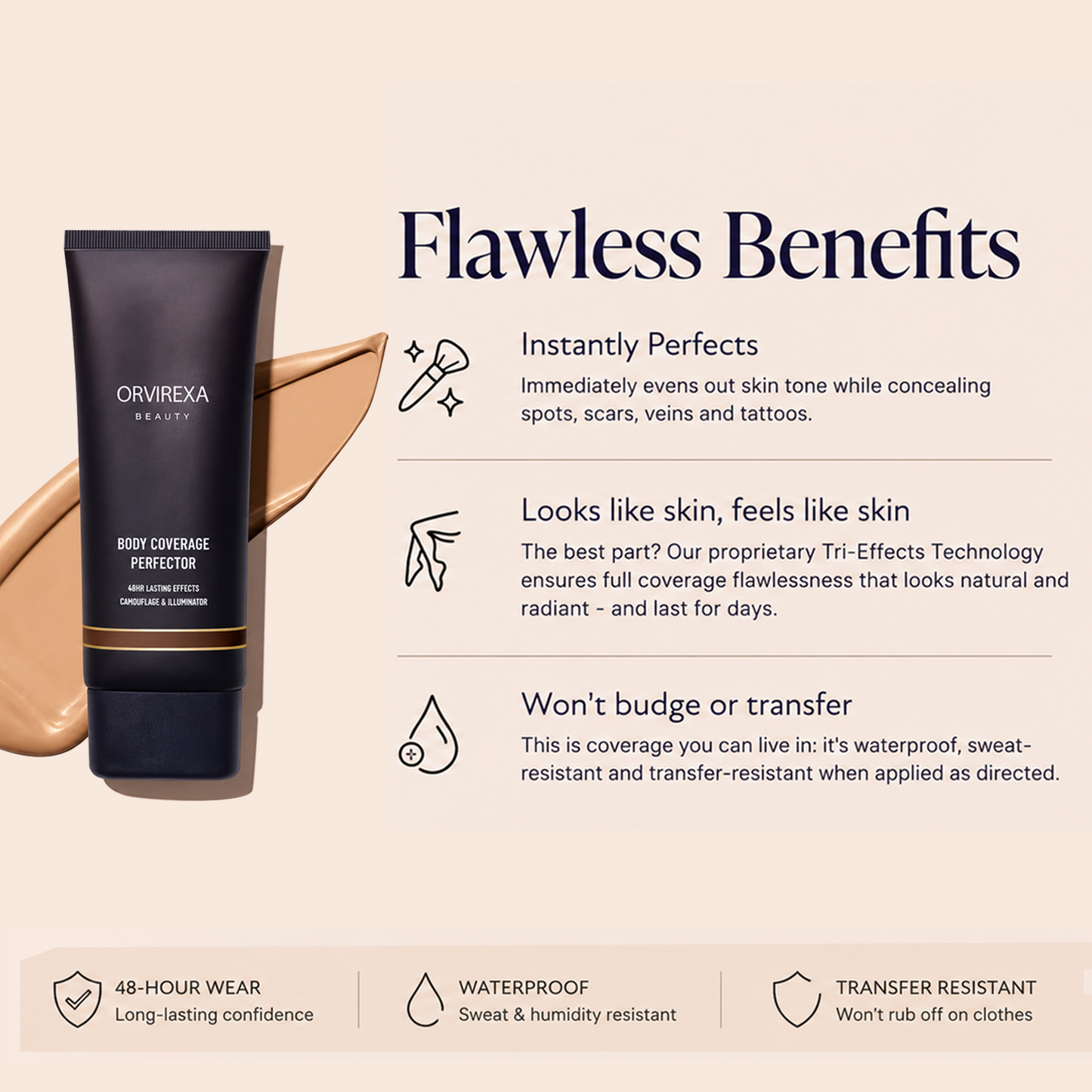 Waterproof Body Coverage Makeup for Legs & Skin – Lightweight Full Coverage Concealer for Tattoos, Veins, Scars & Uneven Tone, Sweat-Resistant Natural Finish Body Foundation Cream